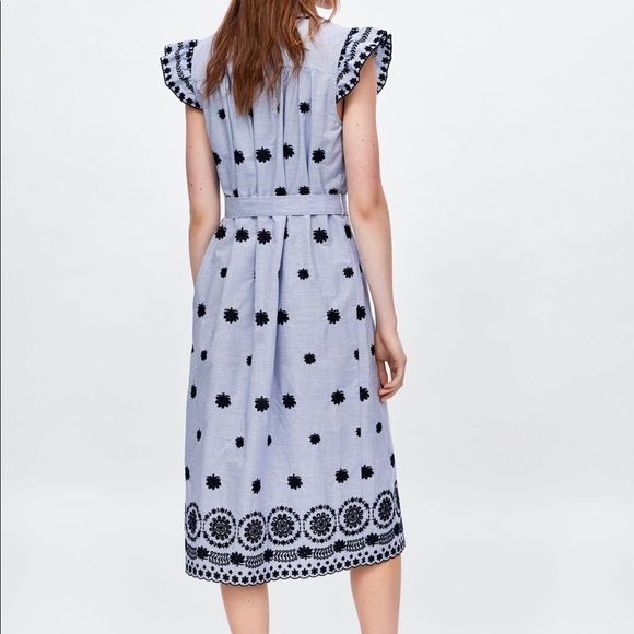 ZARA BLOGGERS FAV EMBROIDERED FLORAL MIDI STRIPED DRESS NEW WITH TAGS XS - Picture 7 of 14